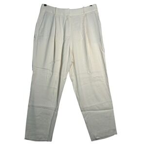 Massimo Dutti Cream Pleated Wide Leg Cropped Trousers Pants Women Size 10 EUR 42